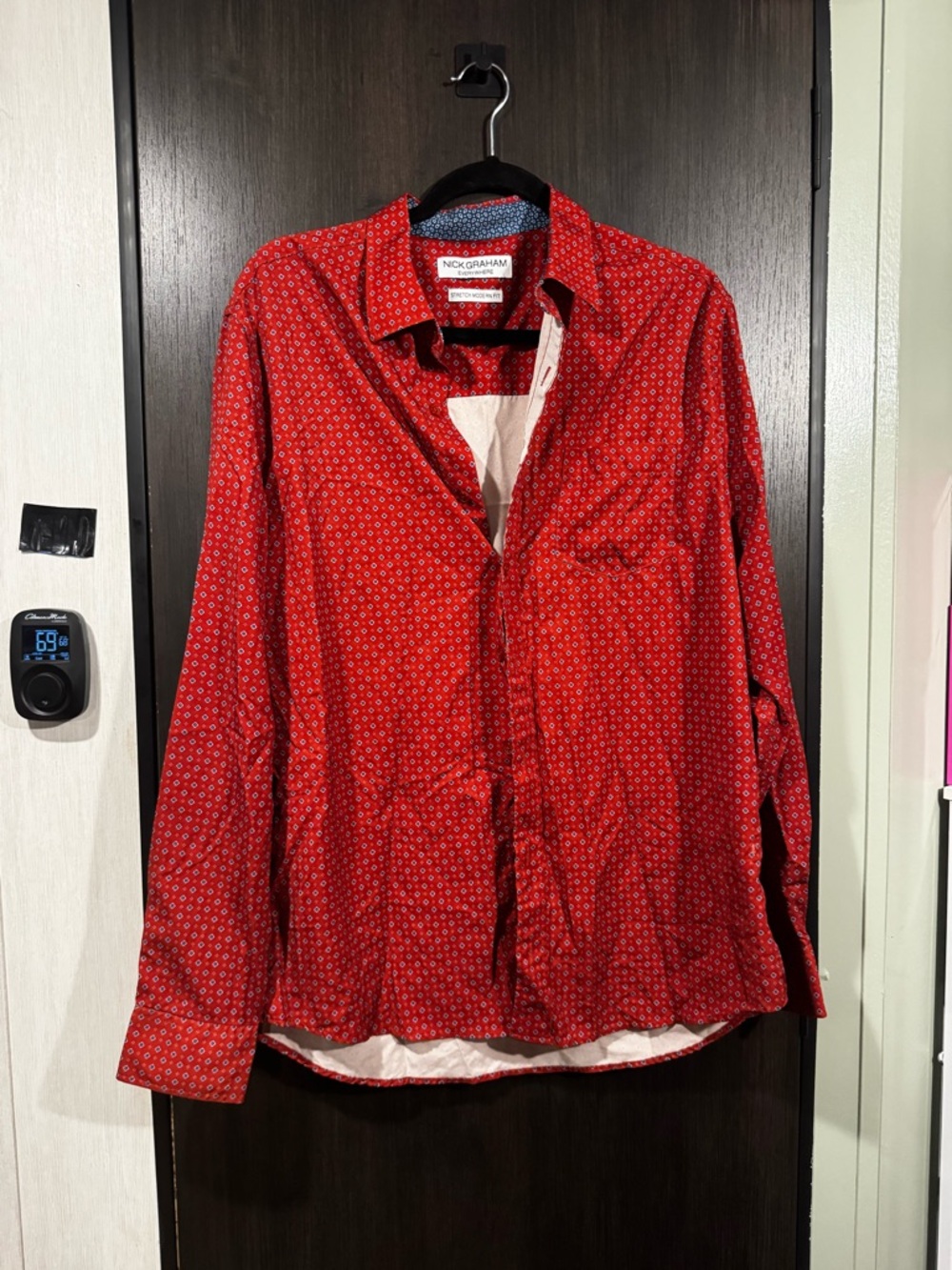 Nick Graham Red Printed Long-Sleeve Dress Shirt